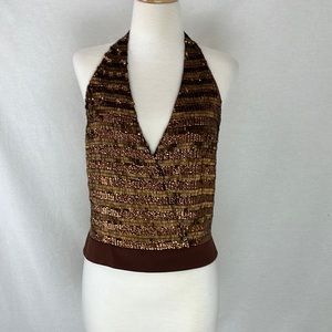 Moda International Beads & Sequins Embellished Silk Halter Top,  Size Large NWT